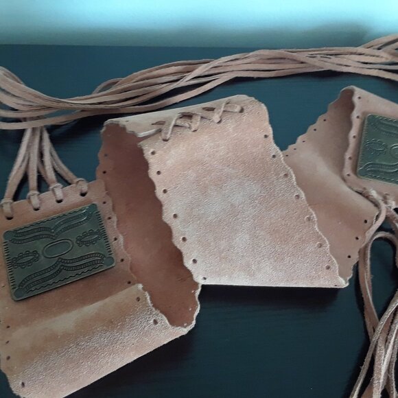 Genuine Suede Wide Boho Tie Hip Belt With Fringe and Bronze Medallions - Picture 7 of 14